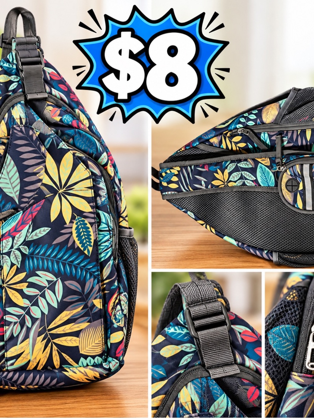Floral Print Navy Men’s Sling Bag - Unbranded